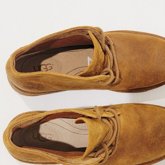 UGG Leighton Mens Desert Boots Size 9 Leather Chestnut Brown Suede Ankle Chukka - Picture 7 of 12